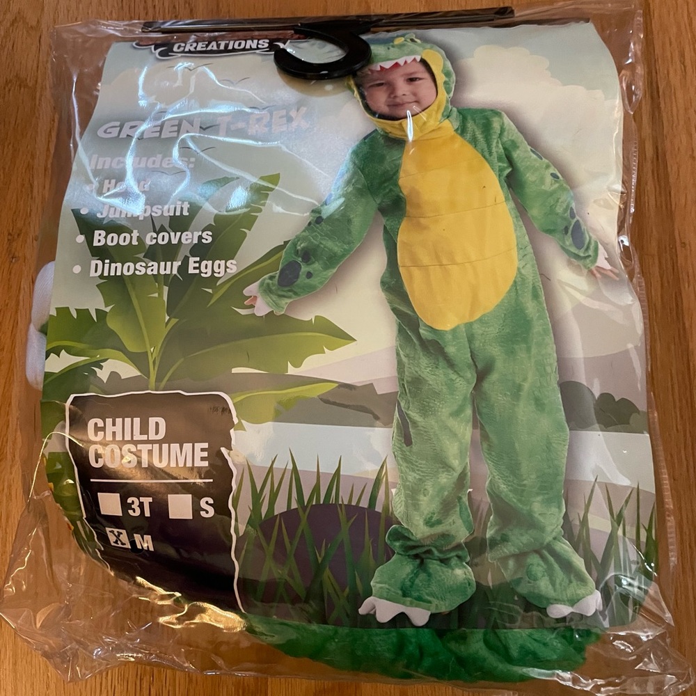 NWT Spooktacular Creations Green T-Rex Kid Halloween Costume Cosplay sz M (8-10)